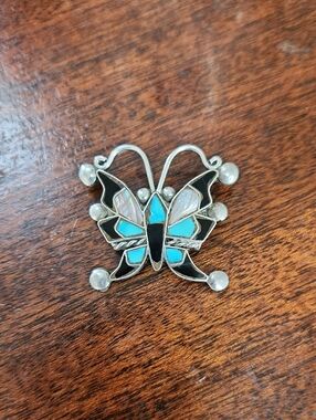 Sterling Silver Turquoise & Black Butterfly Brooch - Turquoise/Black